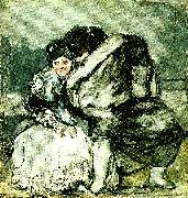 sittande kvinna och man i slangkappa Francisco de goya y Lucientes